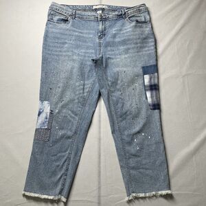 EST.1946 Denim Cropped Straight Patchwork Paint Splatter Jeans Size 16